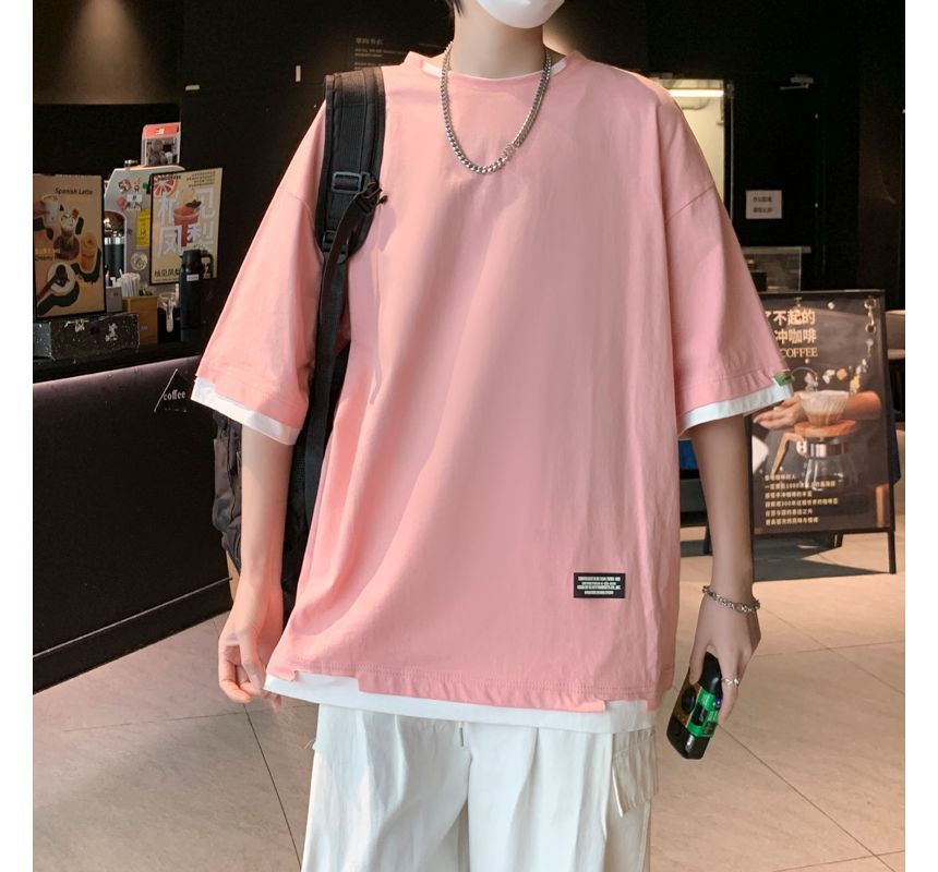 Diphon - Mock tweedelig T-shirt met ronde hals en elleboogmouwen