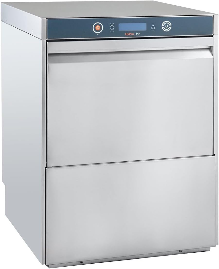 Geschirrspülmaschine HYPRO-GSM50SL | Korb 50×50 cm | Geschirrspüler für Gastronomie | mit Reiniger- & Klarspüldosierer | Ablauf- & Drucksteigerungspumpe | 230 V | Edelstahl | Made in Europe