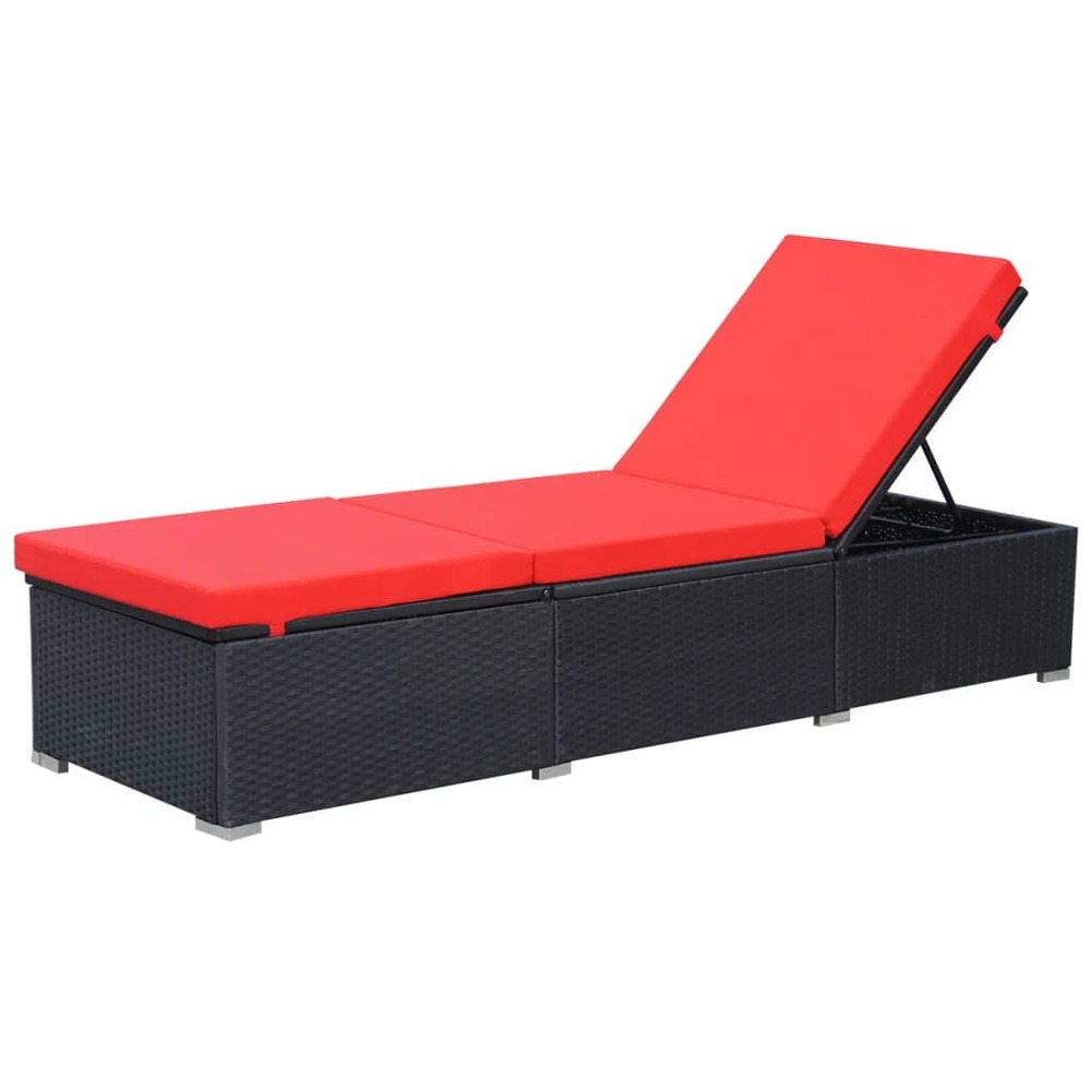 Transat chaise longue bain de soleil lit de jardin terrasse meuble d'extérieur avec coussin résine tressée noir