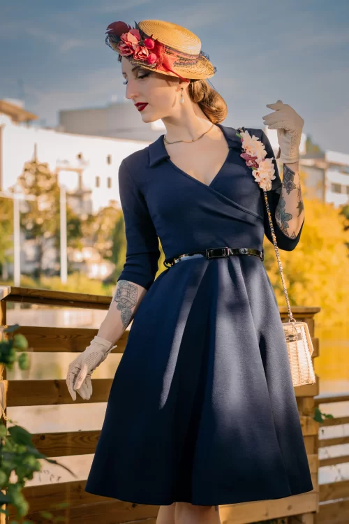 Vintage Chic for Topvintage Elena swingjurk in marineblauw