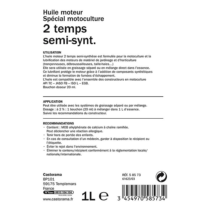 Huile pour mélange 2 temps semi-synthèse Diall 1L