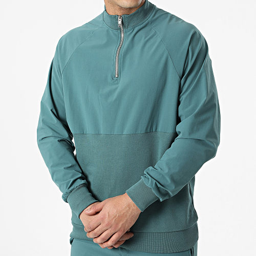 Ensemble Sweat A Col Zippé Et Pantalon Jogging LL497 Vert Bleu