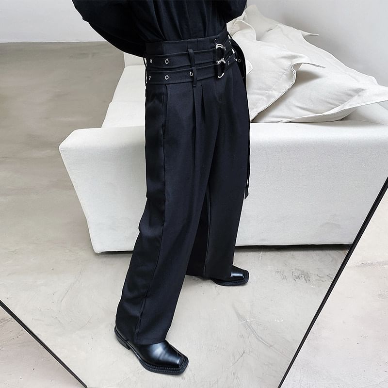 Freehop - Mid Rise Plain Loose Fit Dress Pants