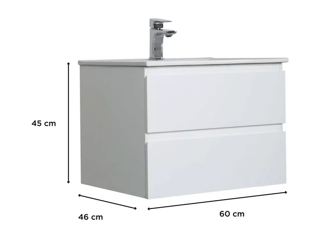 Meuble simple vasque blanc 60cm + vasque