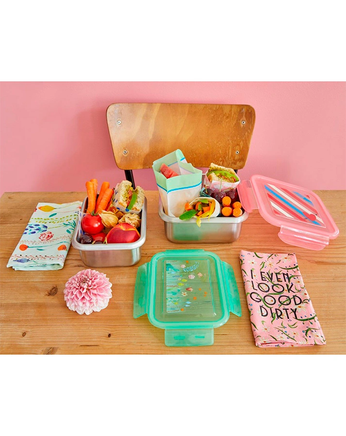 Edelstahl-Lunchbox SUMMER FLOWERS 2-teilig in grün
