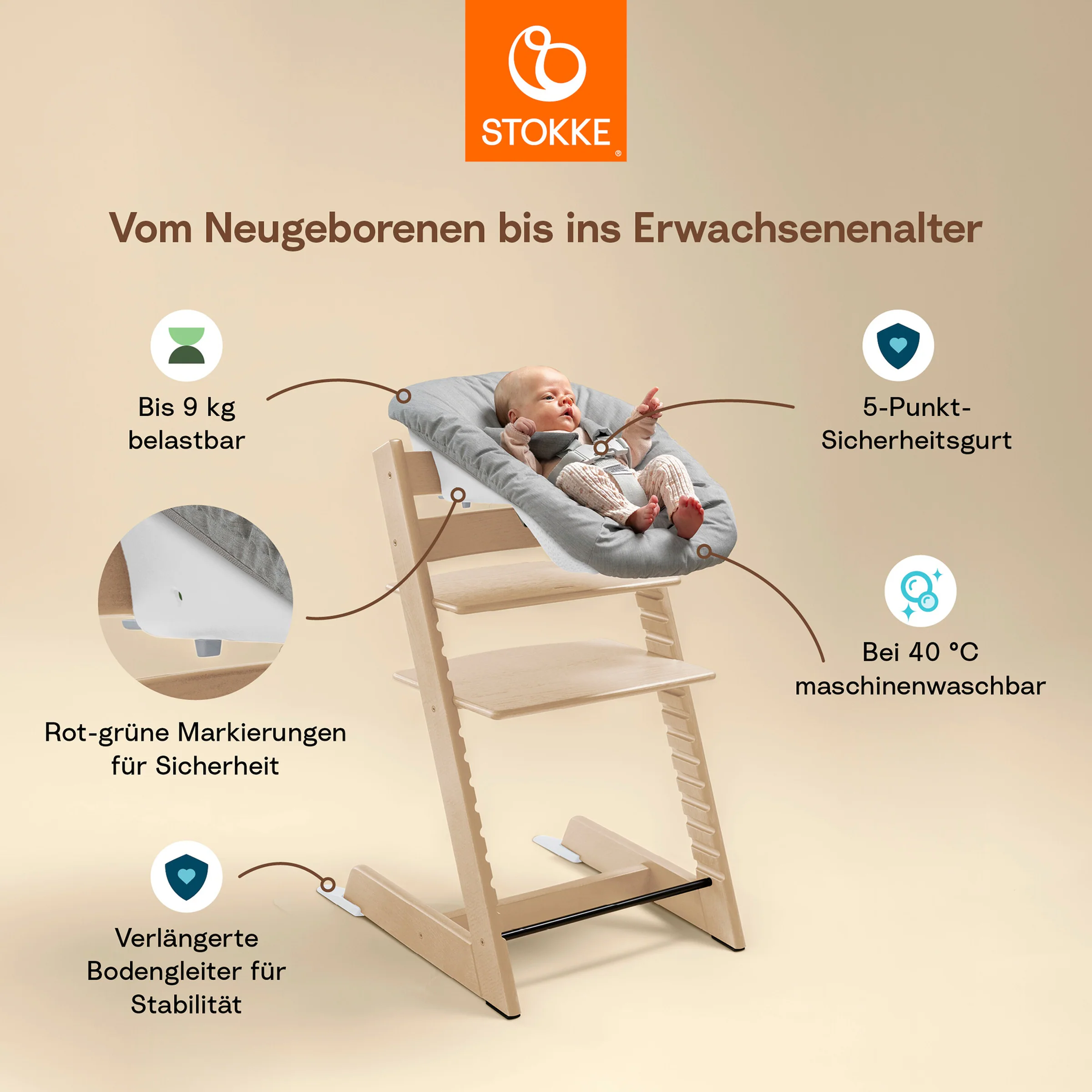 Stokke® - TRIPP TRAPP® Bundle Treppenhochstuhl inkl. Newbornset Light Grey & Babyset Stormgrey / Light Grey