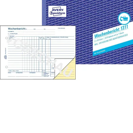 Avery Zweckform 1311 Wochenbericht, A5 quer, mit Blaupapier, 2x50 Blatt