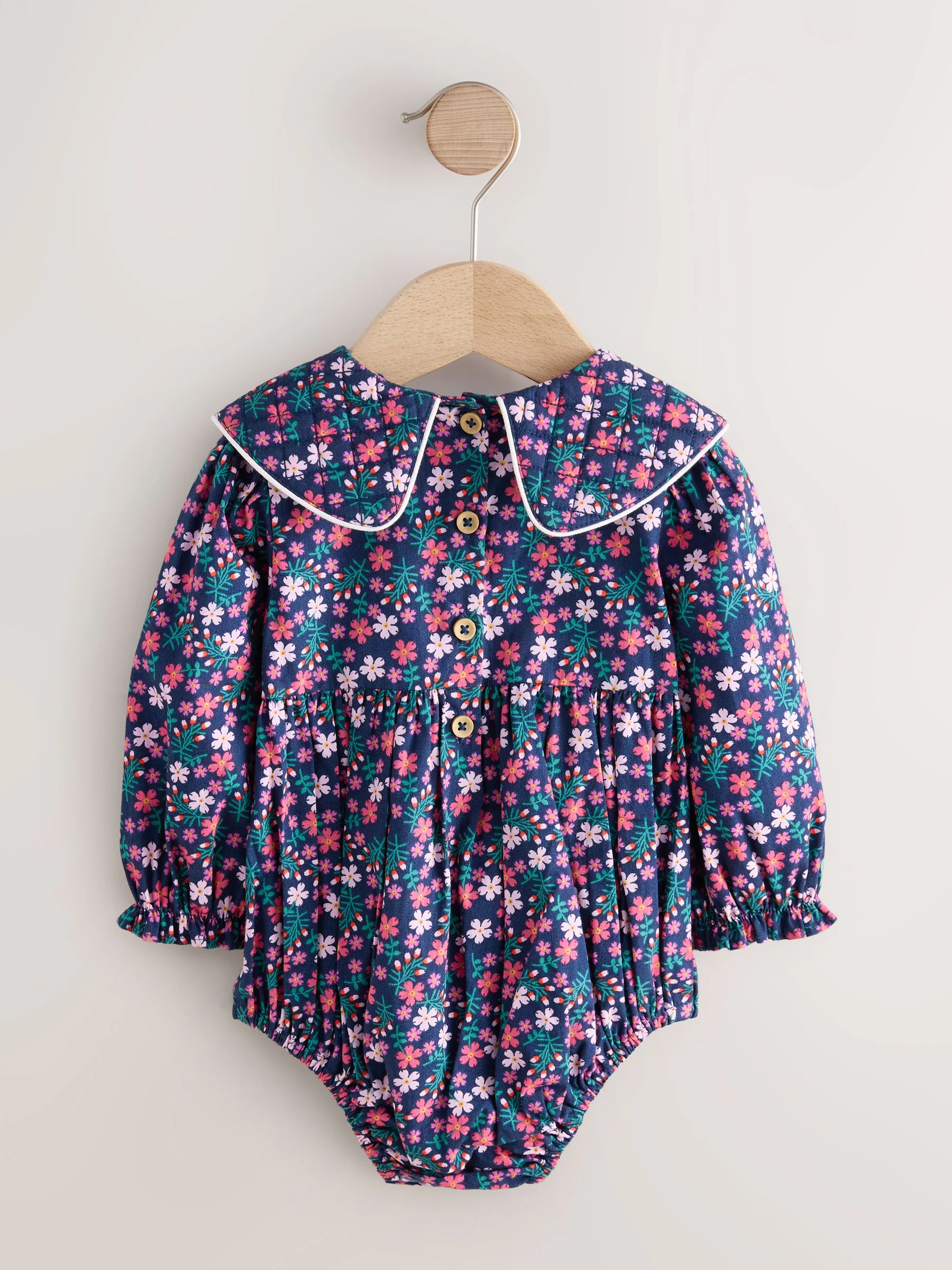 Marineblauwe fijne print - Babyrompers met bloemenprint Set 2 -delig met maillot (0mnd -3jr)