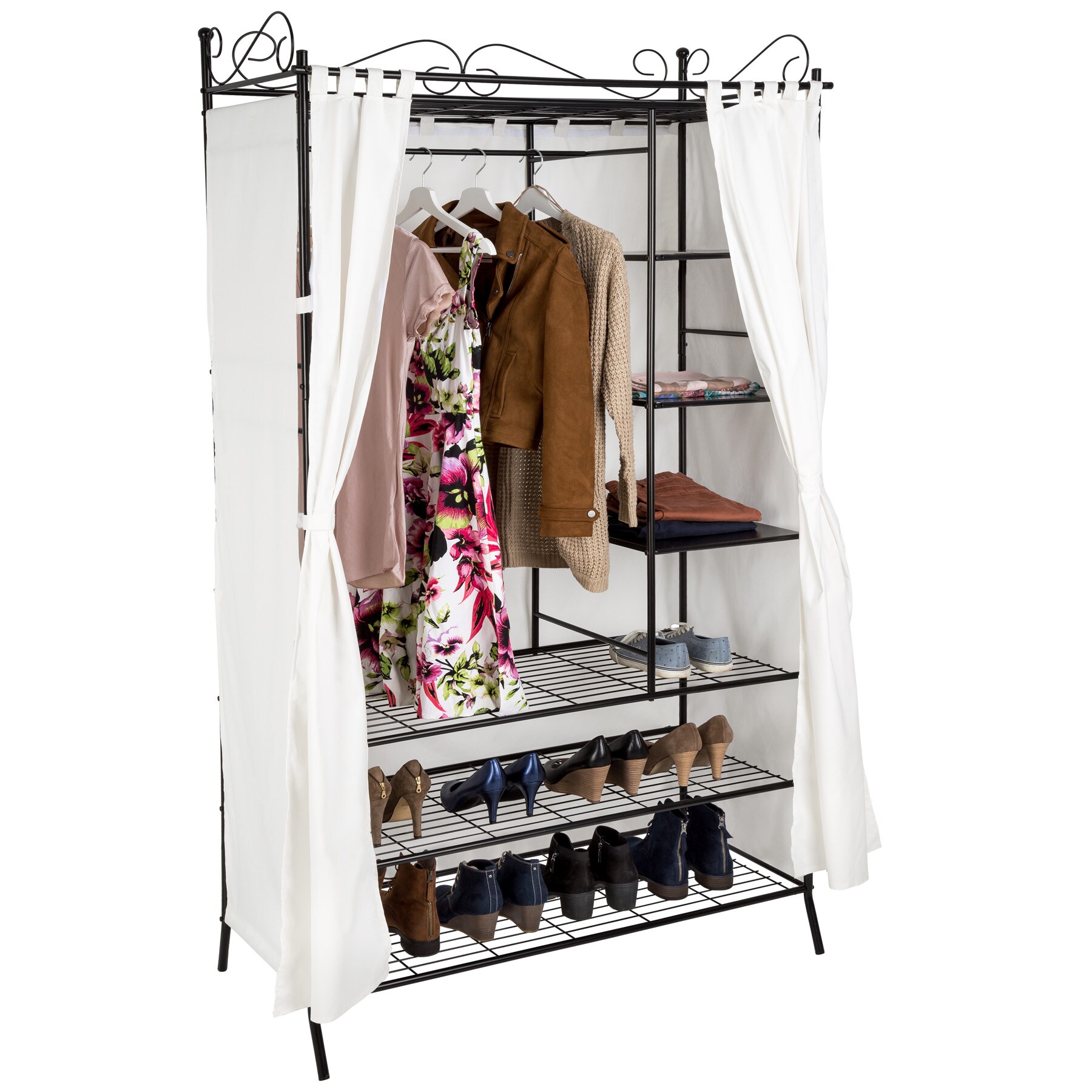 tectake® Metall-Garderobenschrank, 3 große und 3 kleine Fächer, Stahlgestell mit Verzierungen, 112 x 207 x 57 cm
