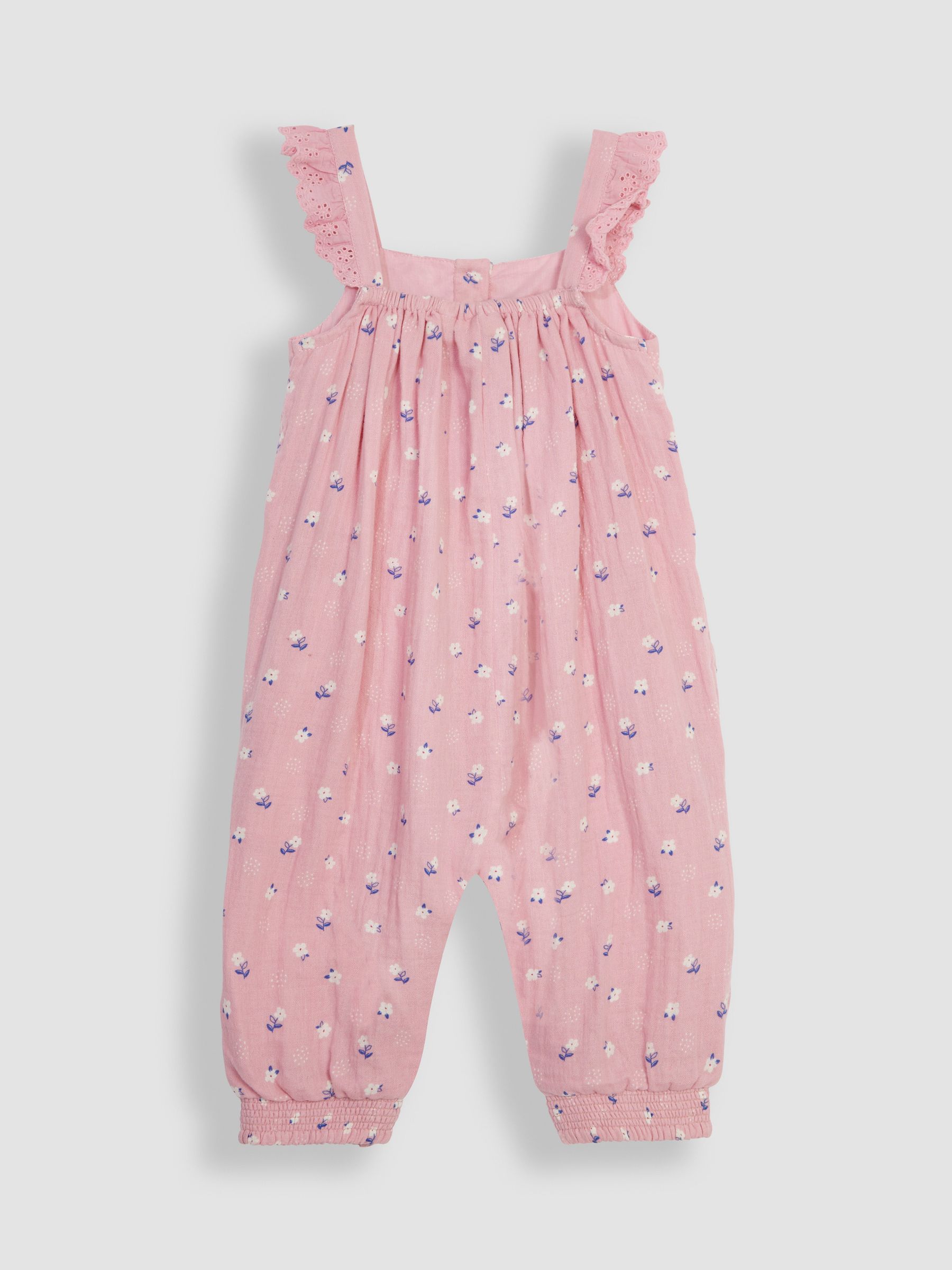 Roze bloemen - JoJo Maman Bébé - 2-delige set van jumpsuit en muts van kaasdoek