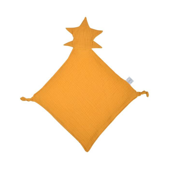 DOUDOU MOUCHOIR ETOILE GAZE DE COTON 30X46CM MOUTARDE