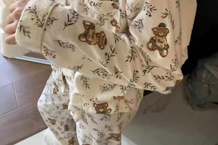 GOUB - Pyjamaset: top met lange mouwen en berenprint + broek