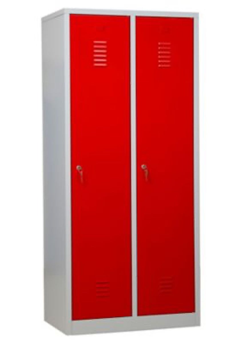 PROREGAL Garderobekast Camel 2-Vaks met Pro Divider HxBxD 180 x 80 x 50 cm Cilinderslot Grijs-Rood