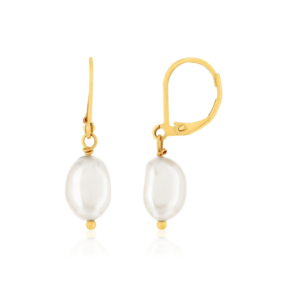 Boucles d'oreilles acier doré dormeuses 2 perles d'eau douce