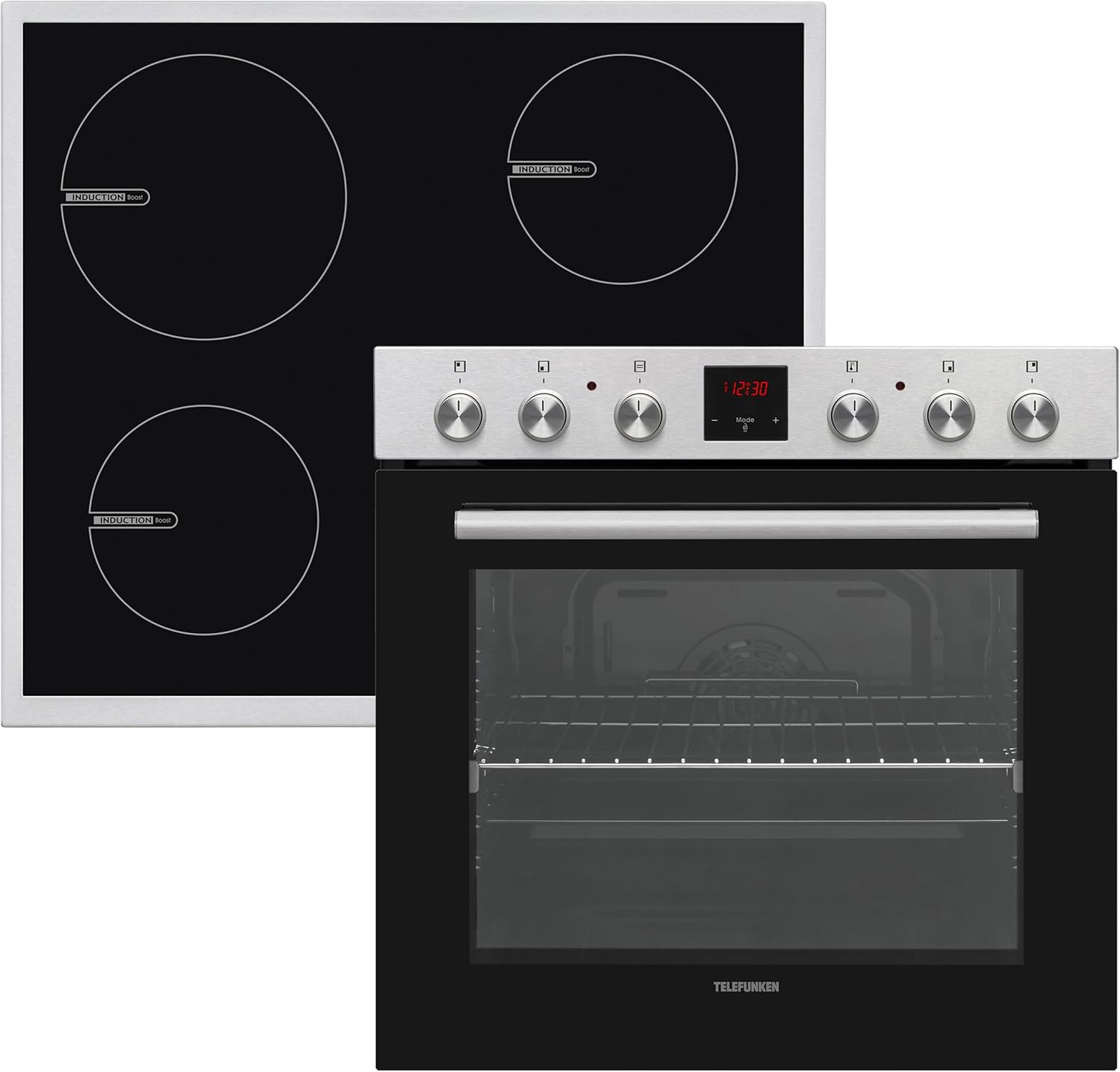 Telefunken Einbauherd-Set | Elektro-Herd-Kochfeld-Kombination | Mit Induktionskochfeld (4 Zonen) | Backofen mit Ober-Unterhitze und Umluft | Teleskopauszug | 78 Liter | 60 cm | Herdset B-HS-75-I-I
