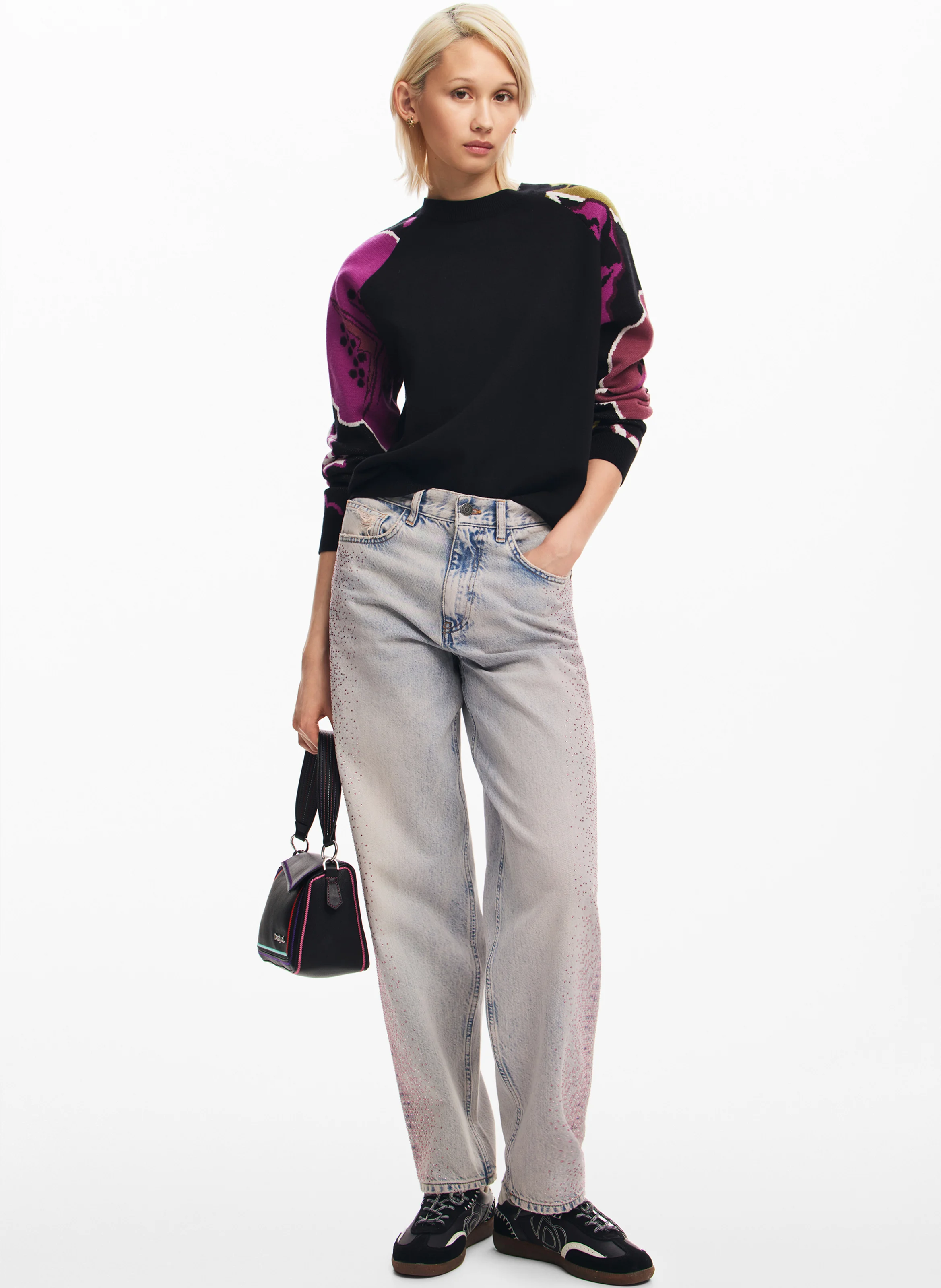 Pull col rond imprimé | Noir