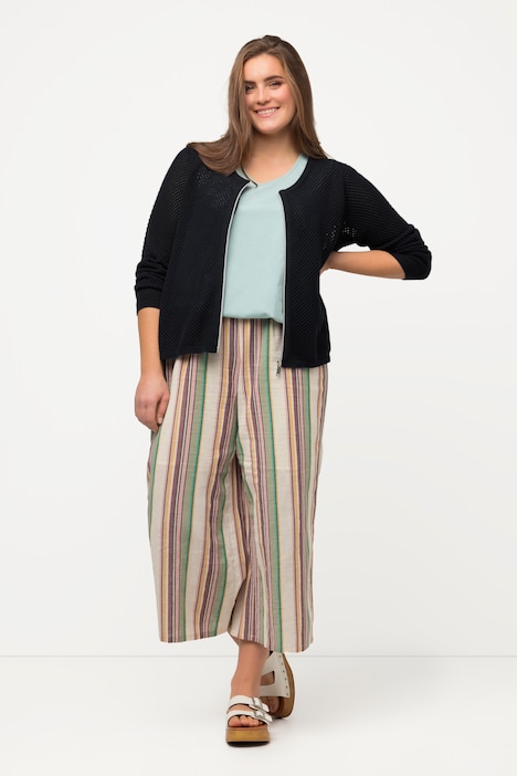 Strickjacke, Lochstrick, Rundhals, Biobaumwolle