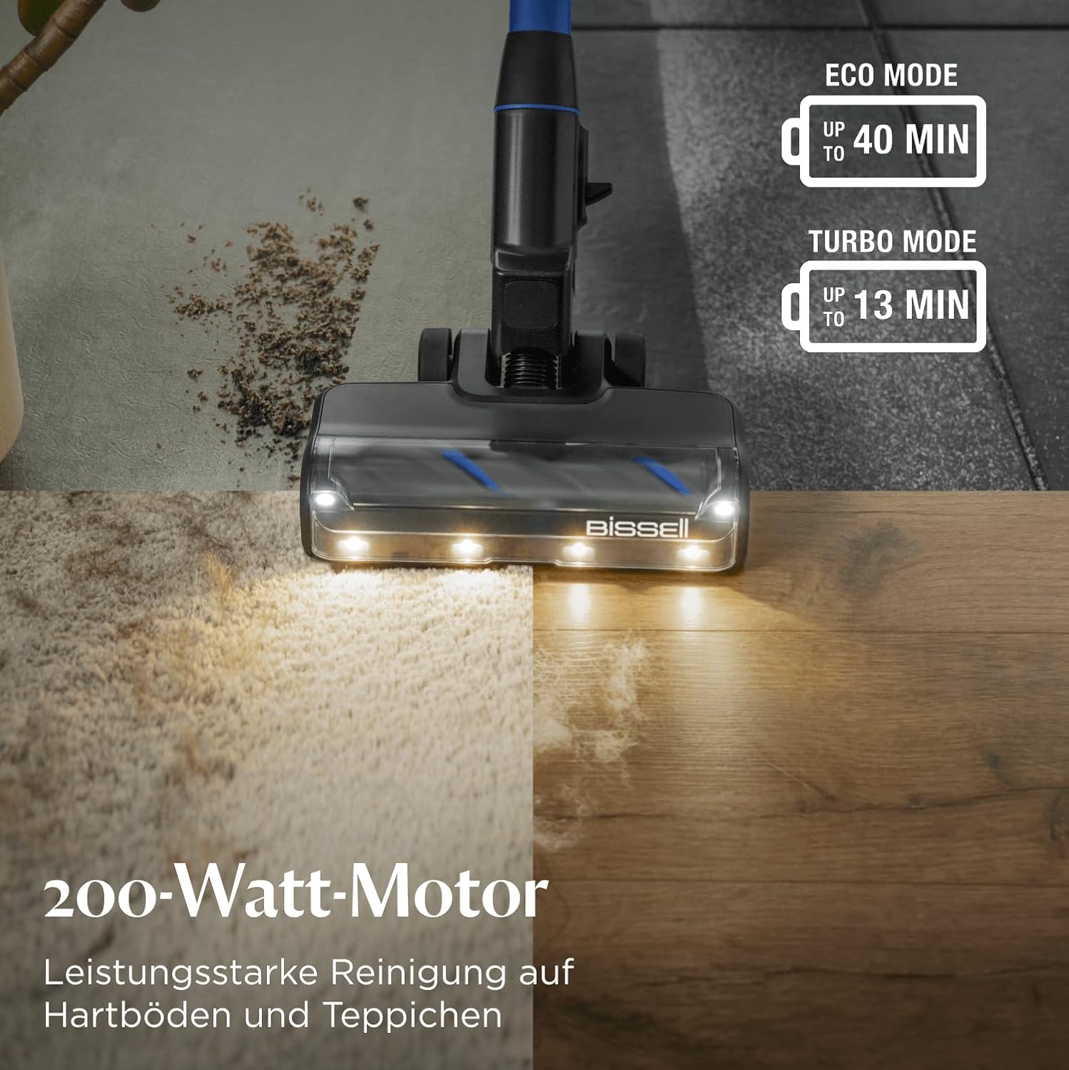 BISSELL PowerClean FurFinder, Akku Staubsauger, 200W Motor, FurFinder-Licht, nicht verheddernde Bürstenrolle, Staubsauger Kabellos, freistehend,HEPA-Filter, 2000 mAh Wechselakku, 40 min Laufzeit 4089N