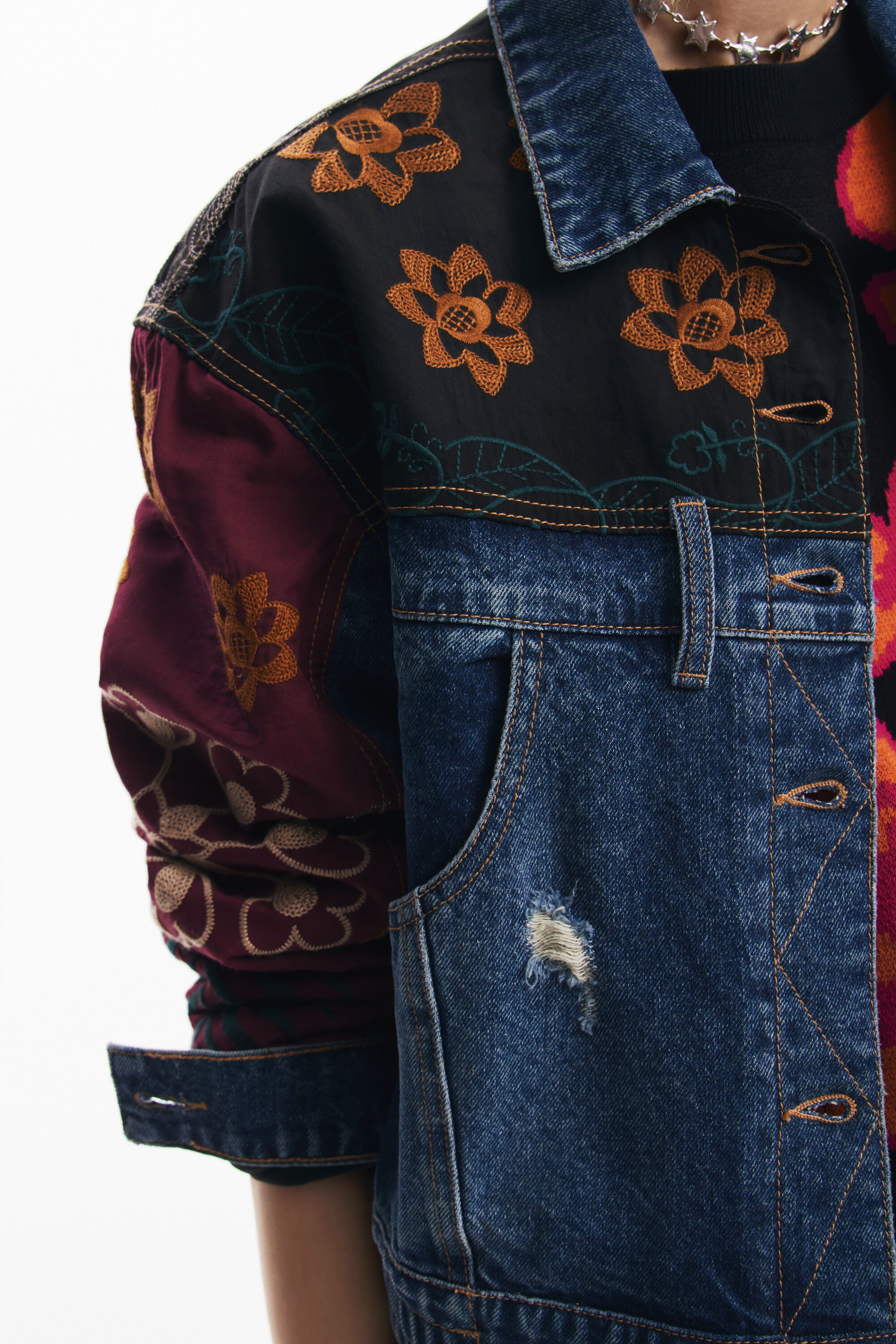 Jaqueta patchwork de jeans