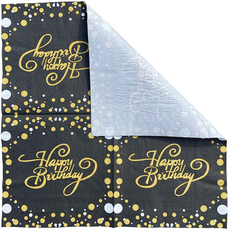 (40er Set) 33x33cm Happy Birthday Einweg Servietten Party Tisch Dekoration - Schwarz / Gold