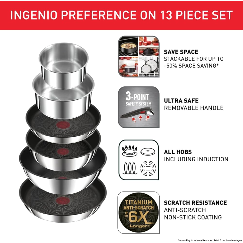 Tefal Ingenio Preference ON L9749432 Lot de 13 poêles à induction antiadhésives 24 et 28 cm, casseroles 16 et 20 cm, wok 26 cm, casserole 24 cm, couvercles en verre 16 et 20 et 24 cm, couvercles : Cuisine et Maison