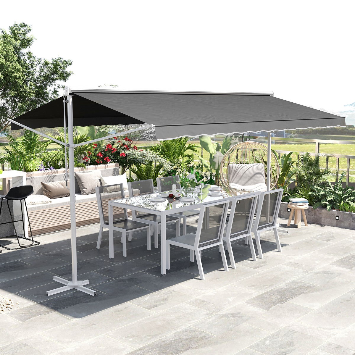Vrijstaande zonnescherm Outsunny, 450cm x 340cm x 255cm, metaal+polyester, grijs