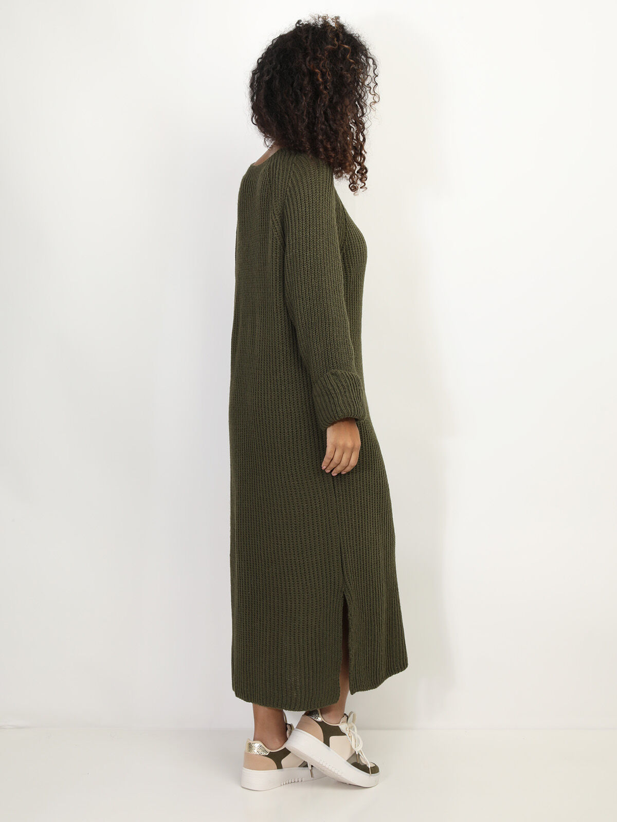 Robe à manches évasées et fentes- Kaki
