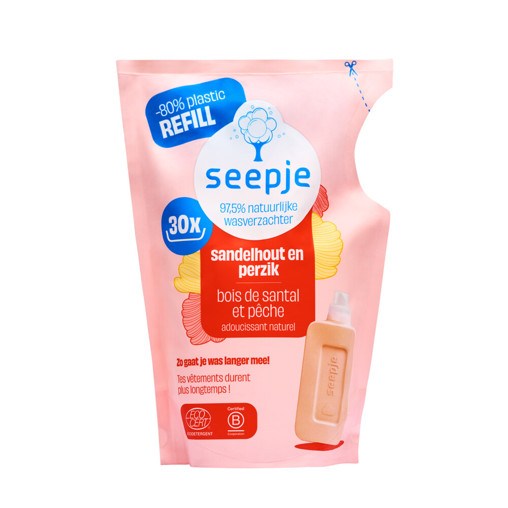 Seepje Wasverzachter Navulling Sandelhout en Perzik 30 Wasbeurten750 ml