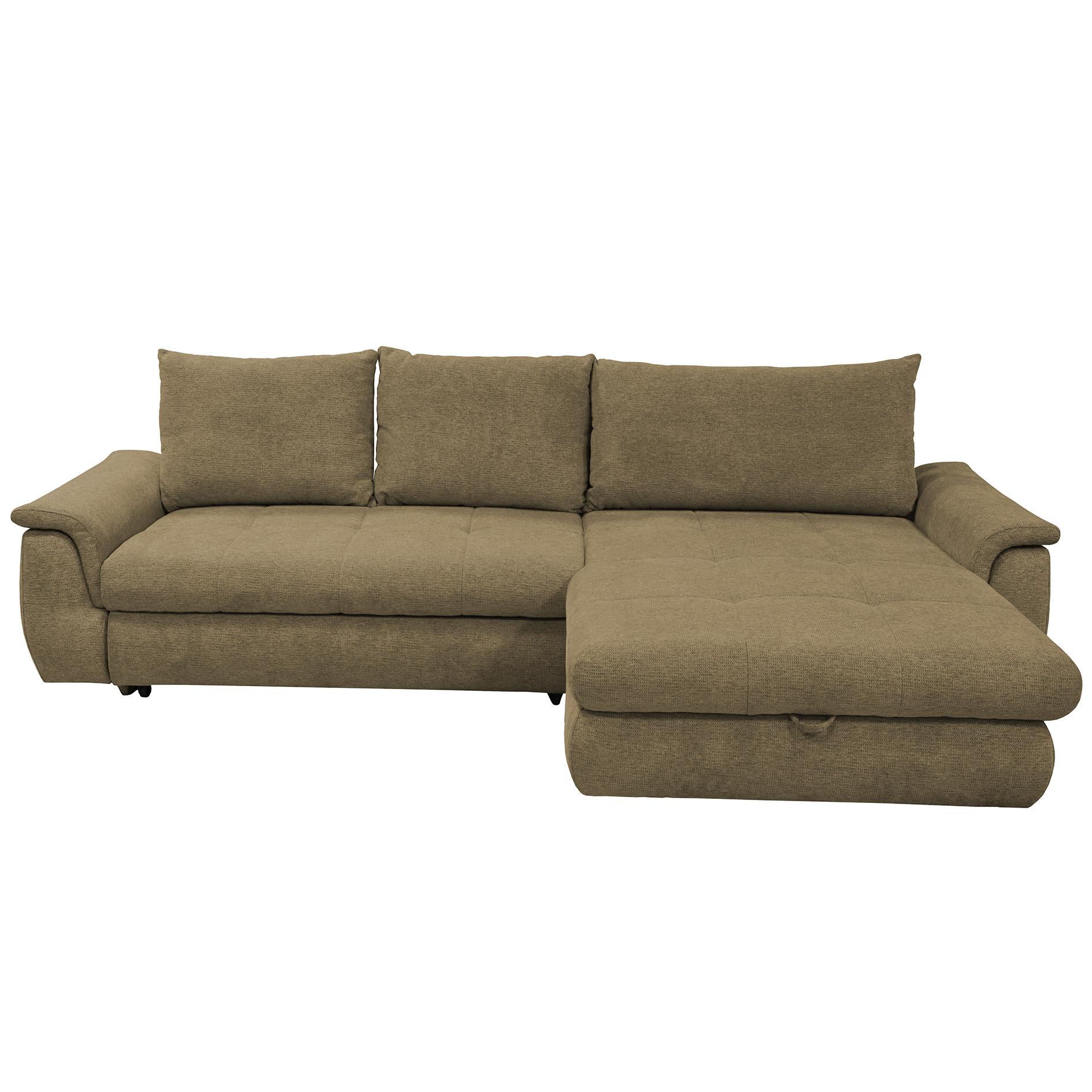 Ecksofa - olive - mit Liegefunktion - Staukasten rechts