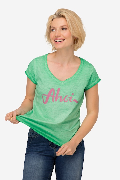 T-Shirt, Ahoi Schriftzug, V-Ausschnitt, Halbarm, OEKO-TEX Made in Green