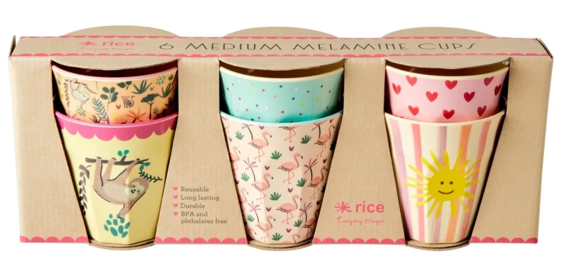 Rice Beker Small - Pink - Funky Prints - 6-pack