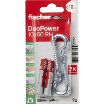 Fischer Universeelplug DuoPower 10x50mm met ronde haak 2 stuks