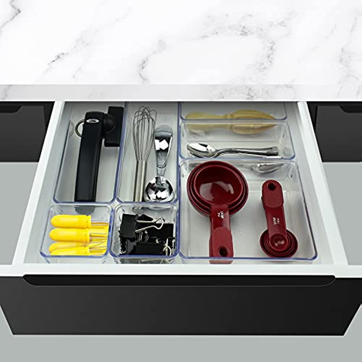 Organizador Modular Acrimet para Gavetas, Bancadas e Arm&aacute;rios, Pl&aacute;stico Transparente, Kit com 7 Potes Sortidos