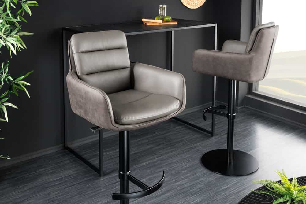 Drehbarer Design Barhocker BIG GEORGE taupe Echtleder Microfaser höhenverstellbar mit Armlehnen