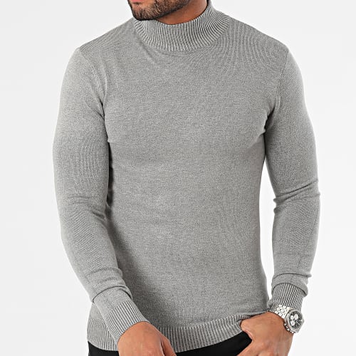 Pull Col Montant Gris Chiné