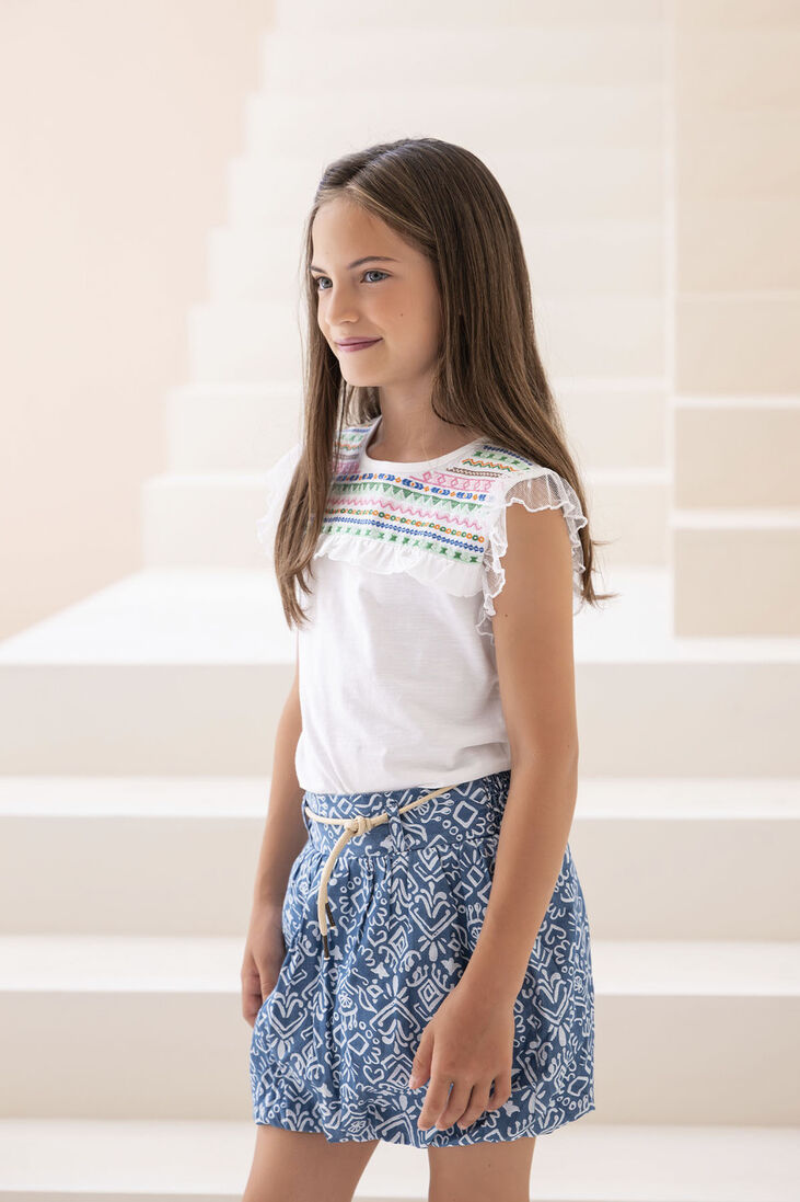 LIKE FLO witte like flo top slub jersey tee fancy mesh
