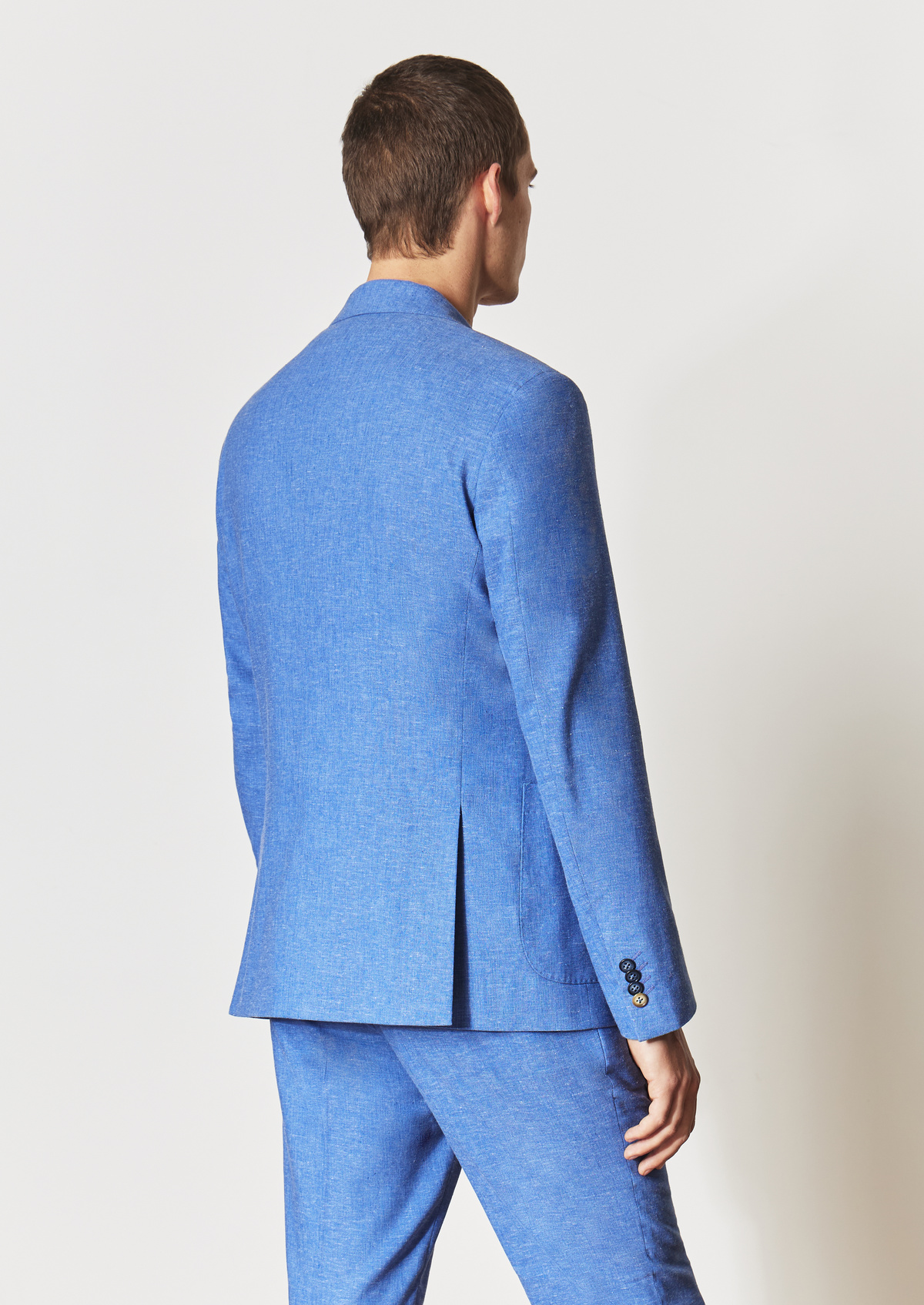 Veste coordonnable Regular en lin mélangé uni bleu chambray