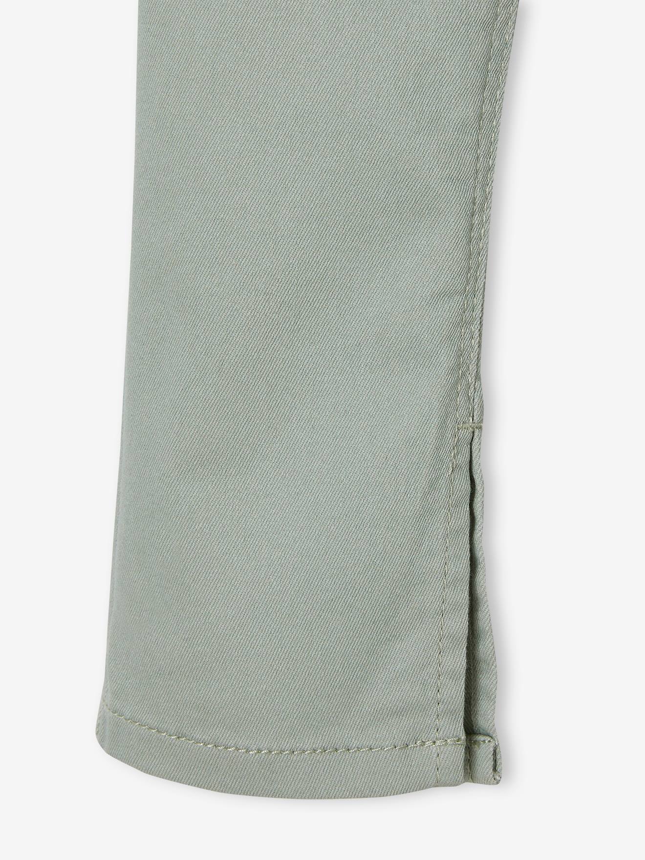 Calças justas e resistentes com bolsos traseiros em formato de coração para meninas na cor verde salgueiro.