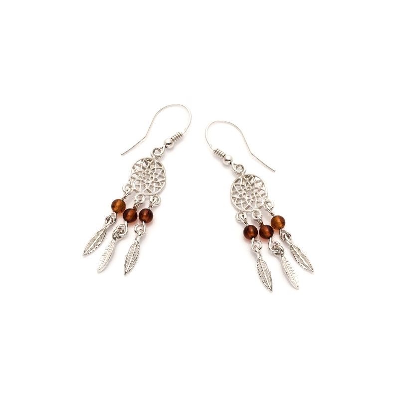 Boucle d'oreille argent 925 Ambre veritable de la mer Baltique