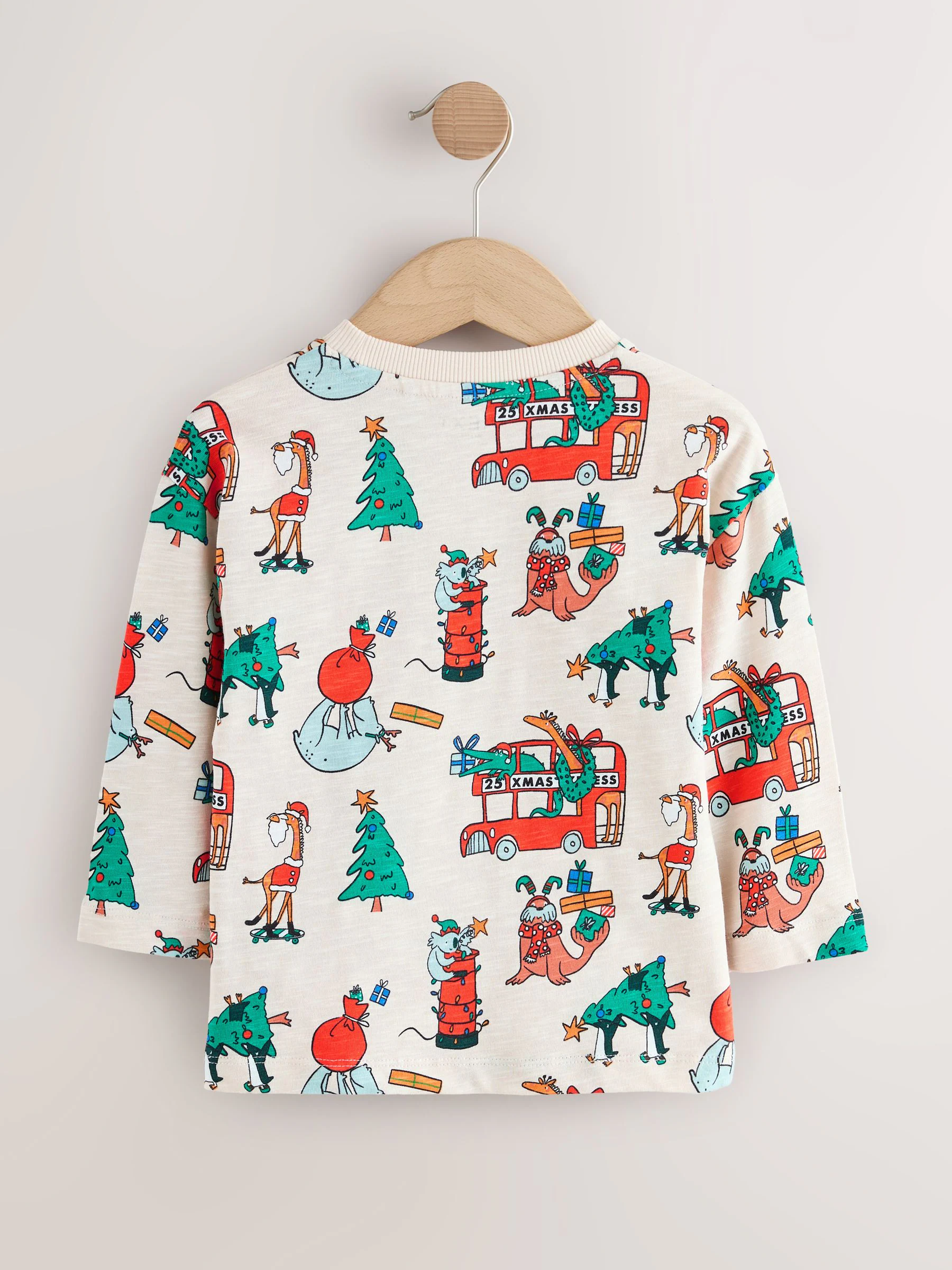 Kiezelkleurige all-over print - Kerst-T-shirt met lange mouwen (3mnd -8jr)