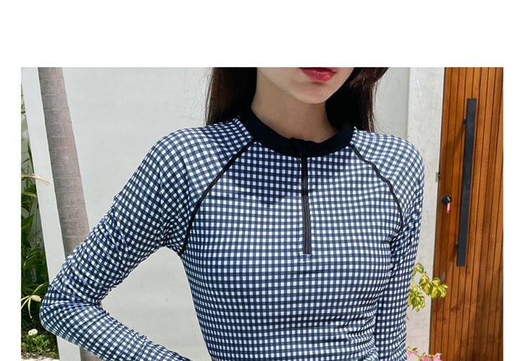 MALILA - Set: Rashguard met lange mouwen, ruitmotief en halve rits + effen onderkant