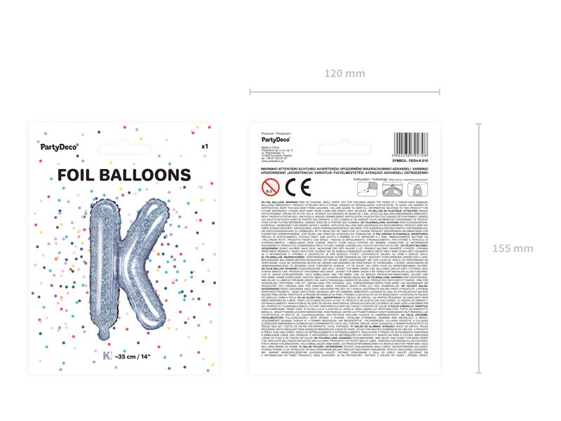 Folie Ballon Letter K Holografisch Leeg 35cm