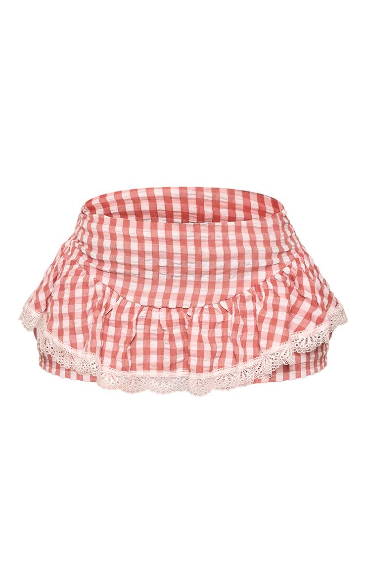 Rouge Ensemble Jupe Mini À Volants Vichy Blanc Et Haut Ajusté