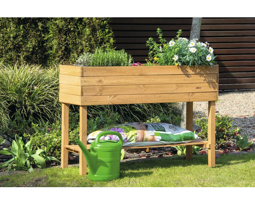 Verhoogd tuinbed op palen, inclusief plank, 117 x 40 x 80 cm, bruin