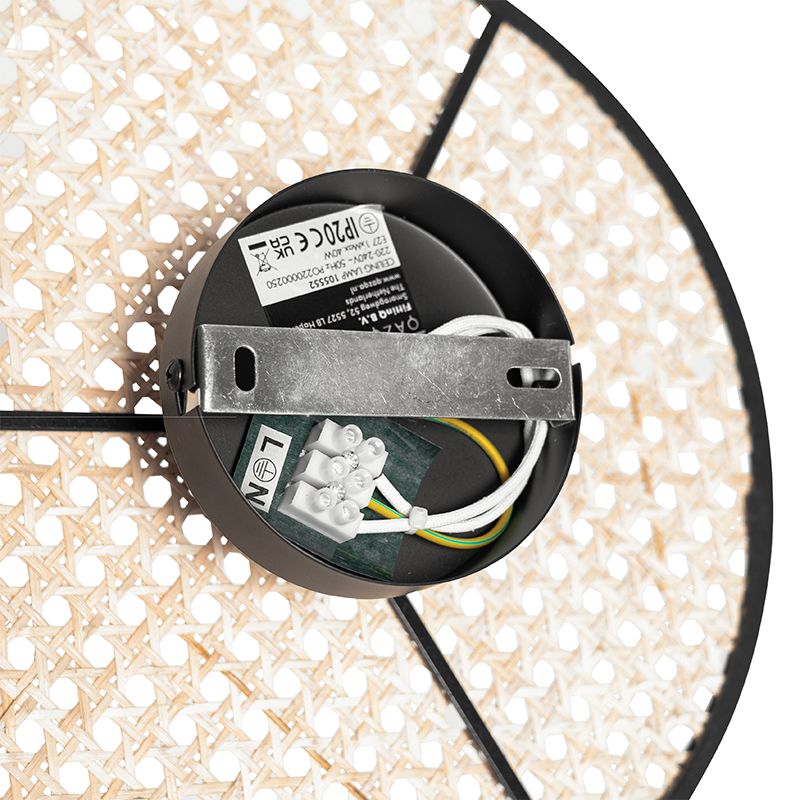 Landelijke plafond en wandlamp zwart met rotan 30 cm - Kata