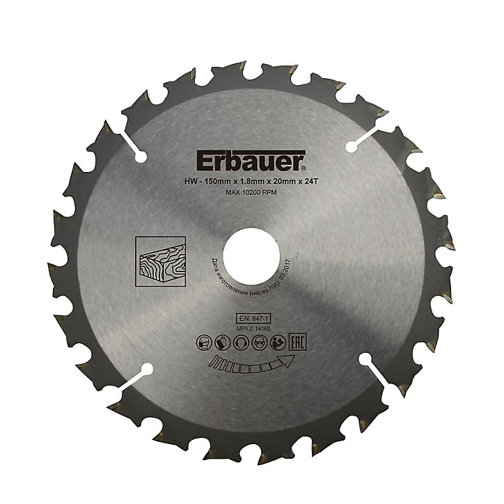 Lame de scie circulaire Bois Erbauer Ø150 x20/16/12,75/10 coupe grossière 24 dents