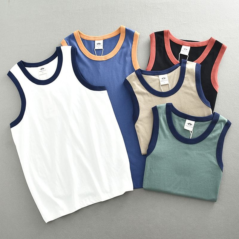 Gratis winkelen - Tanktop met ronde hals en contrasterende bies
