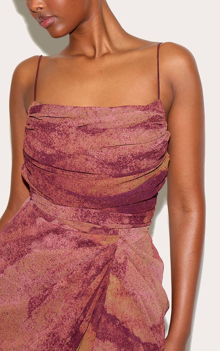 Violet Foncé Robe Midi Drapée Froncée En Mousseline