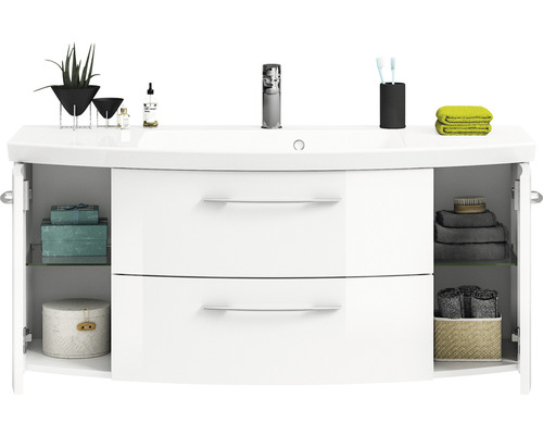 Cassca Sprint badkamermeubelset, BxD 121 x 46,2 cm, hoogglans witte fronten, 2-delige set met wastafel van mineraalmarmer