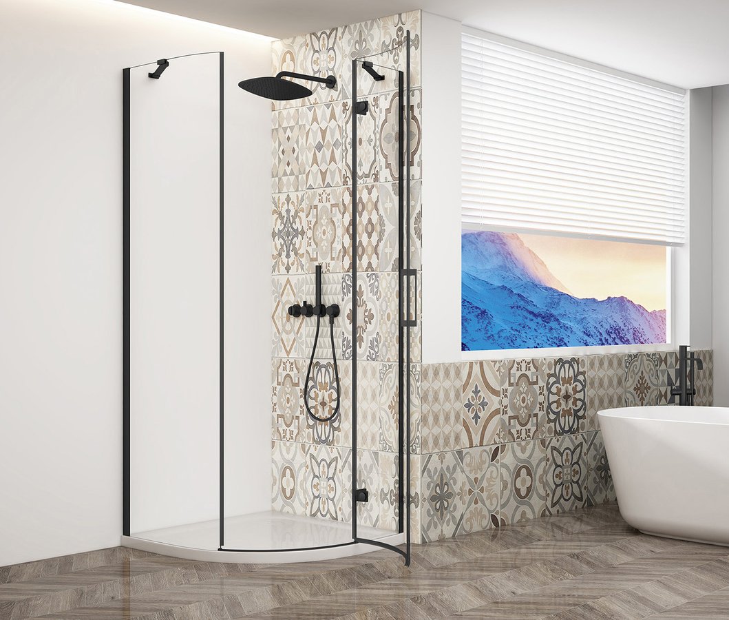 Gelco Trinity kwartronde douchecabine 90x90cm links helder glas zwart mat